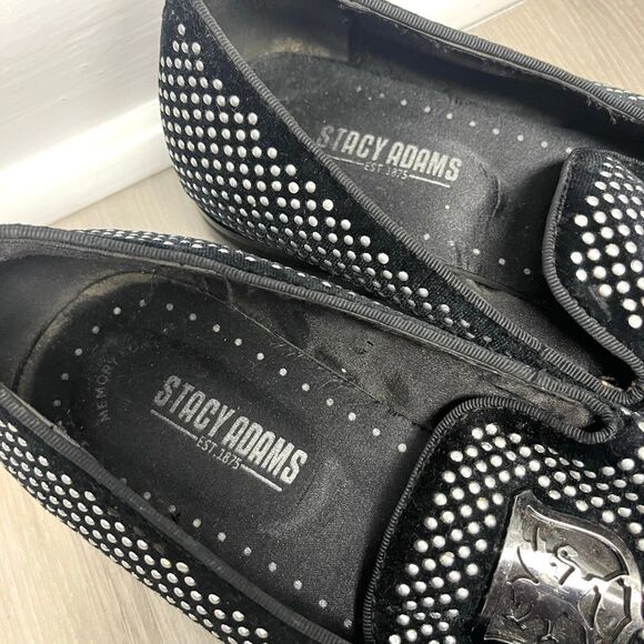 Stacy Adams Loafers Men’s 10 Swagger Black & Silver Studded Slip On Dress - Picture 3 of 6